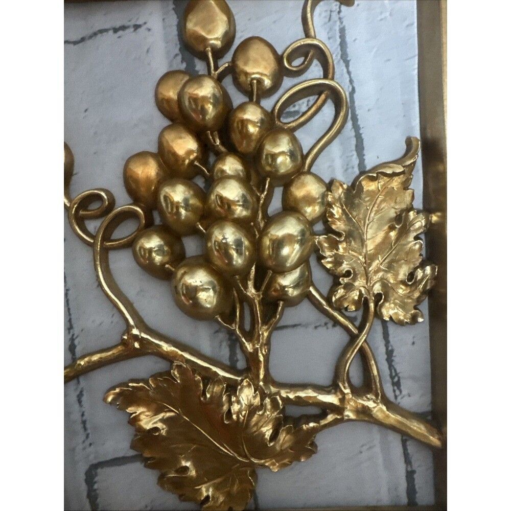 Hollywood Regency Syroco Gold Wall Plaques Set Lot 4 MCM Four Fruit Panels Boho - Picture 10 of 11